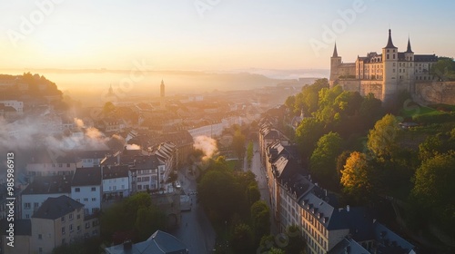 Luxembourg morning birds eye view.