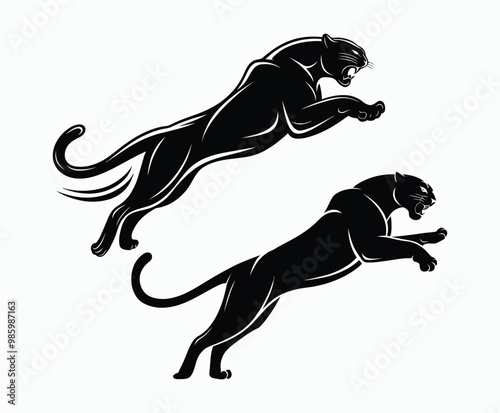 Wild animal black panther silhouette EPS vector isolated illustration template on a white background photo