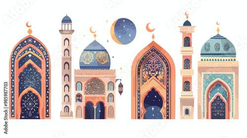 Exquisite Oriental Style Islamic Windows and Arches in Four-Sided View