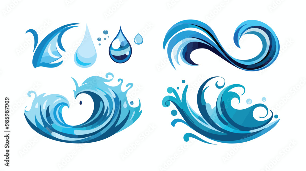 Water Wave and Drop Vector Symbols Set Water Wave and Drop Vector Symbols Set