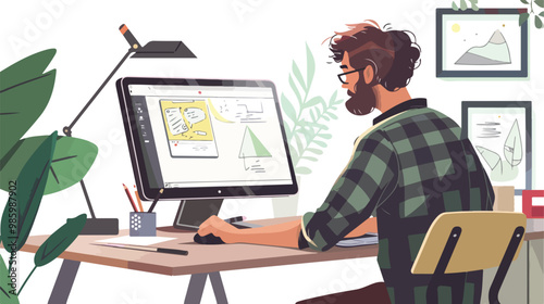 Professional Freelance Man Working with Digital Drawing Board in Office Setting
