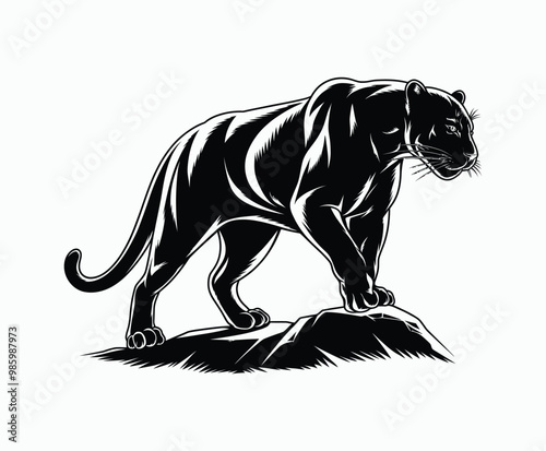 Wild animal black panther silhouette EPS vector isolated illustration template on a white background