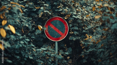 Clearway sign masked by trees photo