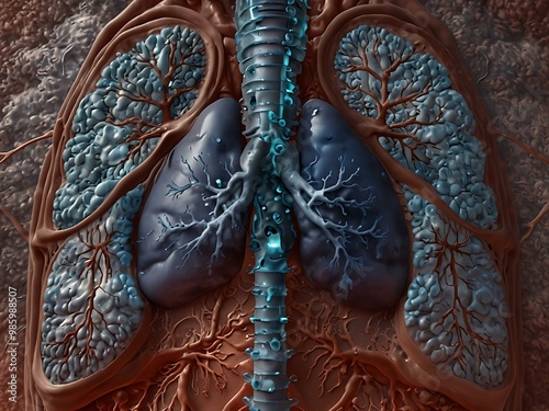 Lungs filled with fluid illustrating pulmonary edema. photo