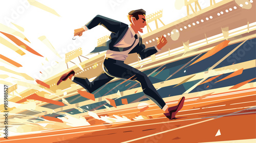 Humorous Businessman Jogging on Stadium Track