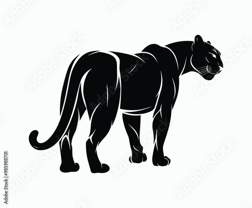 Wild animal black panther silhouette EPS vector isolated illustration template on a white background