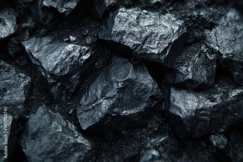 A heap of black natural coal, photo of coal mine background, texture