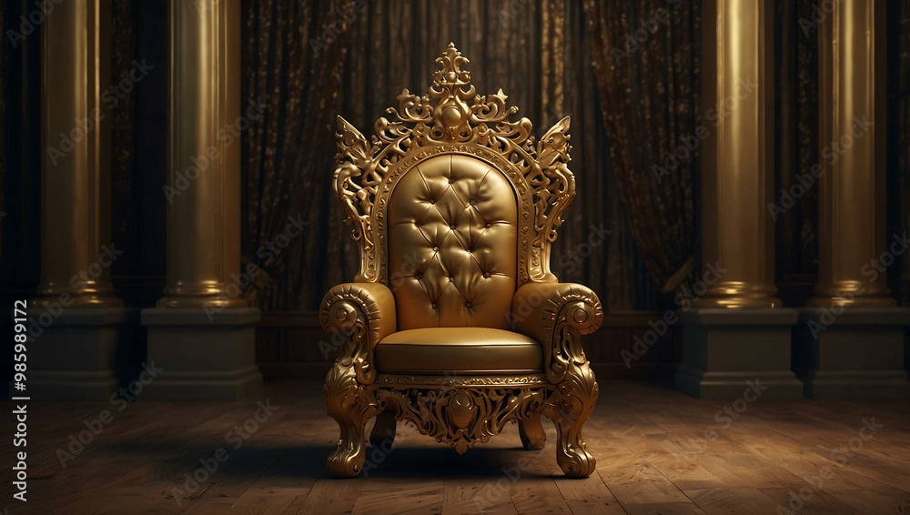 Luxurious throne with a golden crown, symbolizing royalty. Luxurious throne with a golden crown, symbolizing royalty.