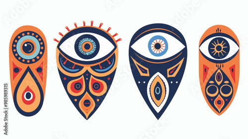 Evil Eye and Turkish Eye Symbols Set in Four Modes