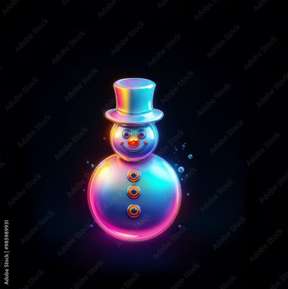A holographic snowman with a top hat against a black background. A holographic snowman with a top hat against a black background.