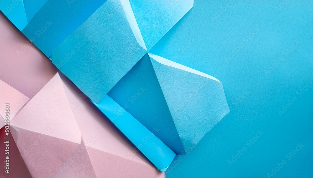 Obraz premium Blue and pink pastel color paper geometric flat lay background