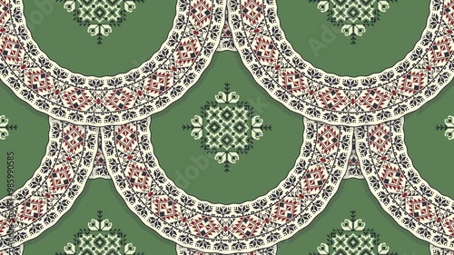 Romanian rotating embroidery pattern, 4k abstract  background loop in colors