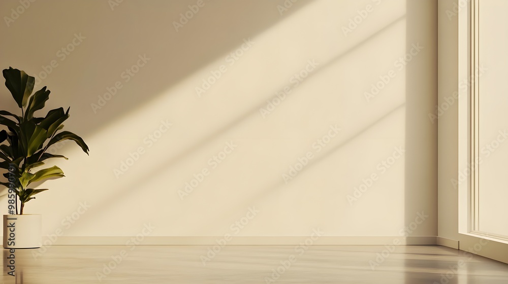 Minimalist interior with plant and sunlight. Minimalist interior with plant and sunlight.