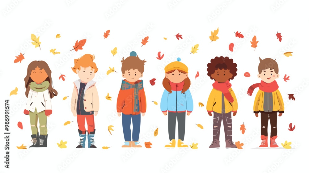 Autumn Background with Cute Kids Playing on the First Day of Fall Autumn Background with Cute Kids Playing on the First Day of Fall