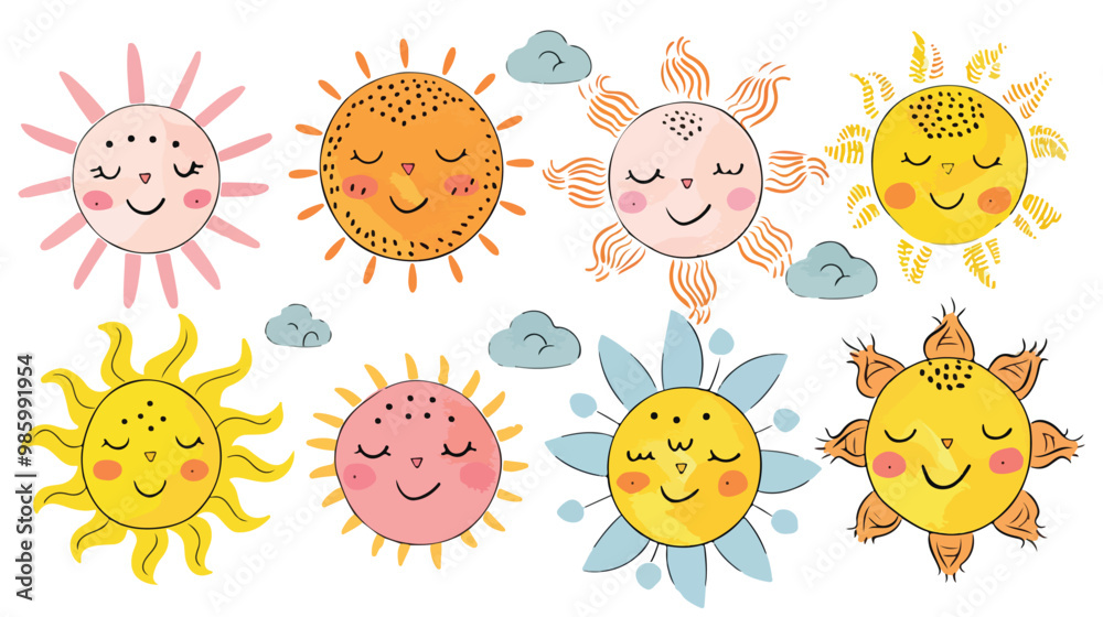 Fototapeta premium Hand Drawn Cute Sun Collection Doodle Illustration