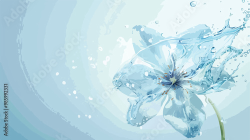 Gorgeous Flower Made of Water Splashes on Light Blue Background