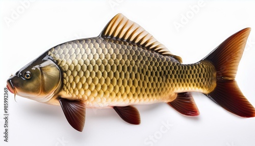 Carp or Cyprinus carpio, common carp fish isolated on white background photo