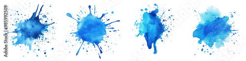 Vibrant and dynamic blue watercolor splash backgrounds with fluid motion creative texture and design  These abstract watercolor stains and splatters create an emotive and captivating atmosphere photo