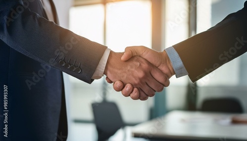 Close up of handshake in the office