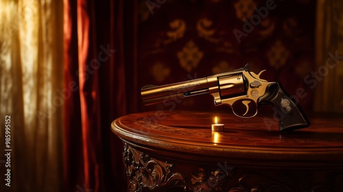 Elegant Revolver on Antique Table photo