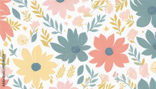 Dainty abstract flowers, bright and cute colors pattern of elegant, dainty, neutral watercolor floral for fabric, home decor and wrapping