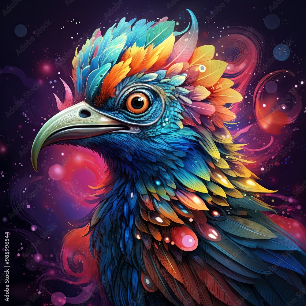 Obraz premium Illustration of a colorful bird as an alien.