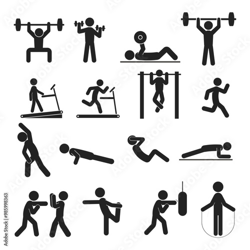 Bundle set sport pictogram, gym, fitness, workout, training, cardio stickman activity