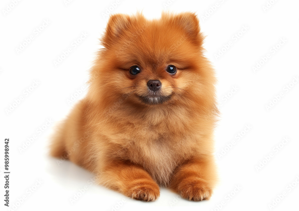 a potrait cute dog puppy golden pomeranian calm sit down looking camera white background AI Generate a potrait cute dog puppy golden pomeranian calm sit down looking camera white background AI Generate