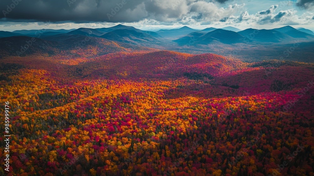 Fototapeta premium Aerial View of a Mountain Range with Fall Foliage