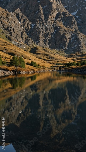 Mirror reflection of the mountains.