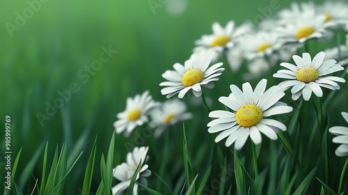 A vibrant field of daisies blooming amidst lush green grass, symbolizing freshness and natural beauty.