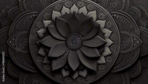 Diwali Celebration Background, with Black 3D Mandala Pattern. 3D Render.