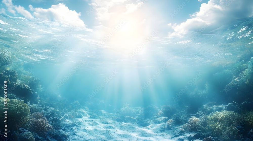 Underwater scene with sunlight and coral reef Underwater scene with sunlight and coral reef