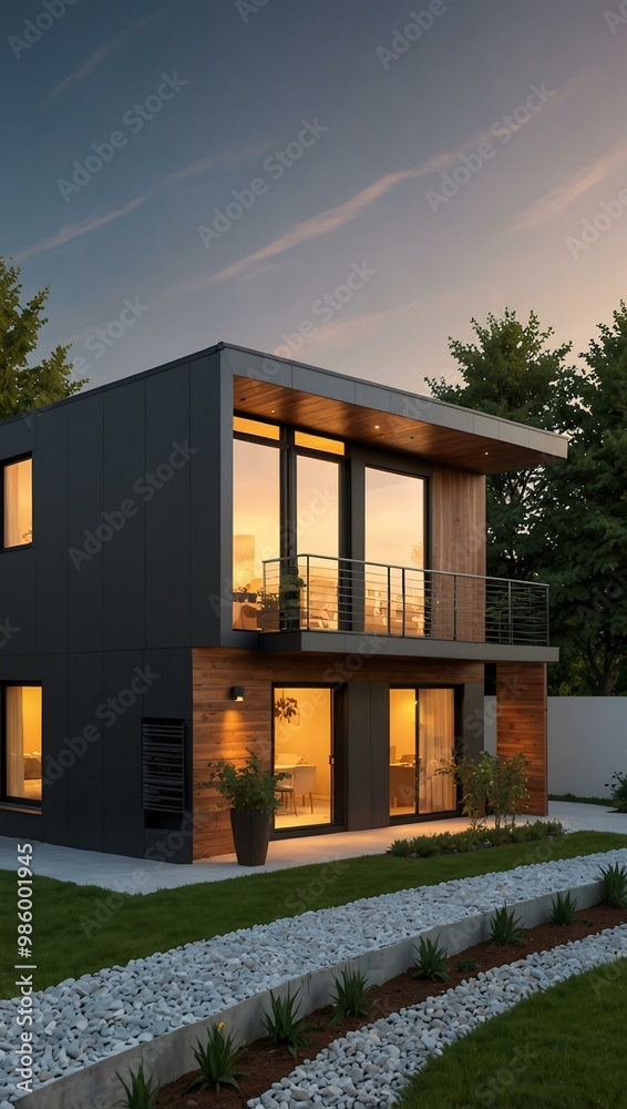 Modern home with solar panels and eco-friendly features. Modern home with solar panels and eco-friendly features.
