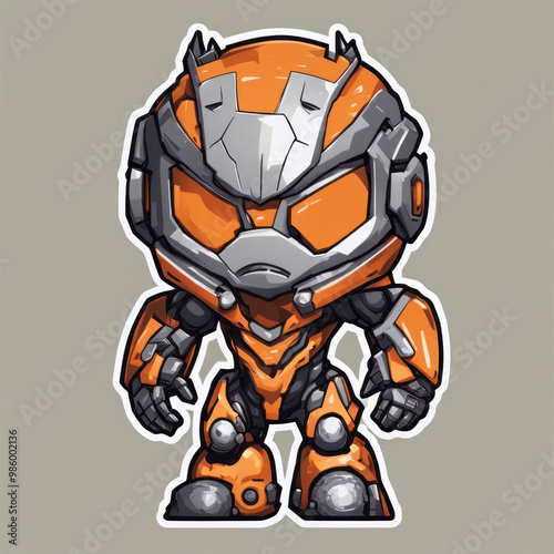 an orange and silver robot with a helmet on photo