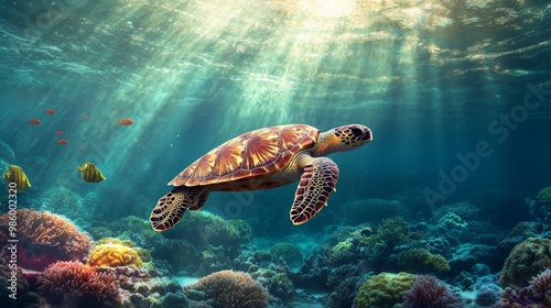 sea ​​turtle swimming underwater