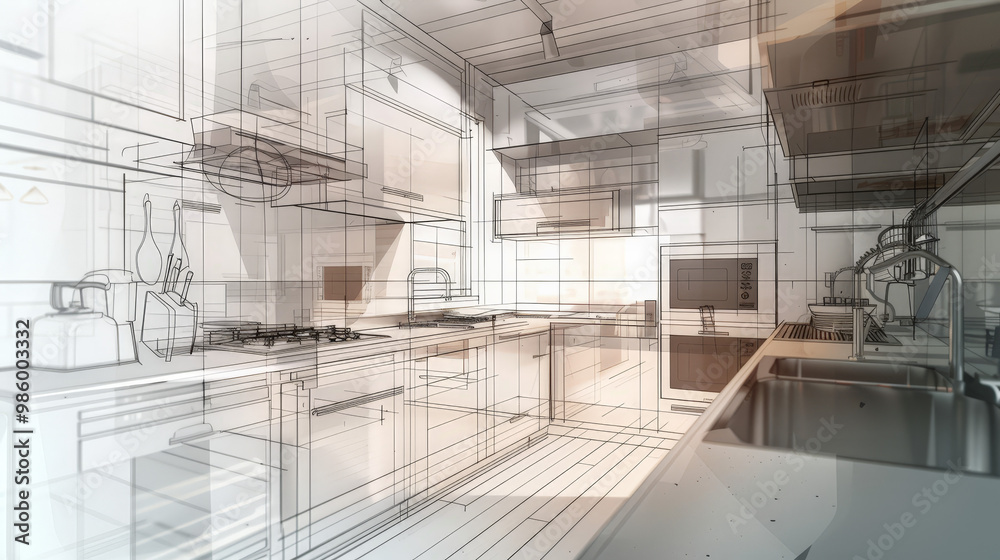 abstract sketch of a modern kitchen abstract sketch of a modern kitchen