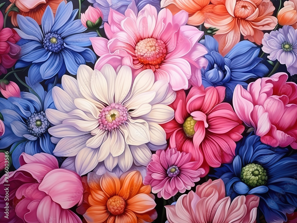 Outstanding Colorful Spring Flowers Whimsical Wall Mockup