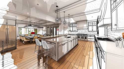 abstract sketch of a modern kitchen
