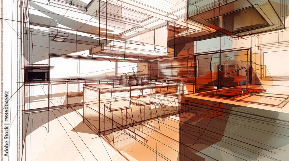 Fototapeta premium abstract sketch of a modern kitchen