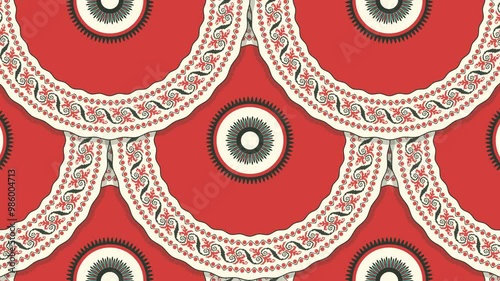 Romanian rotating embroidery pattern, 4k abstract  background loop in colors