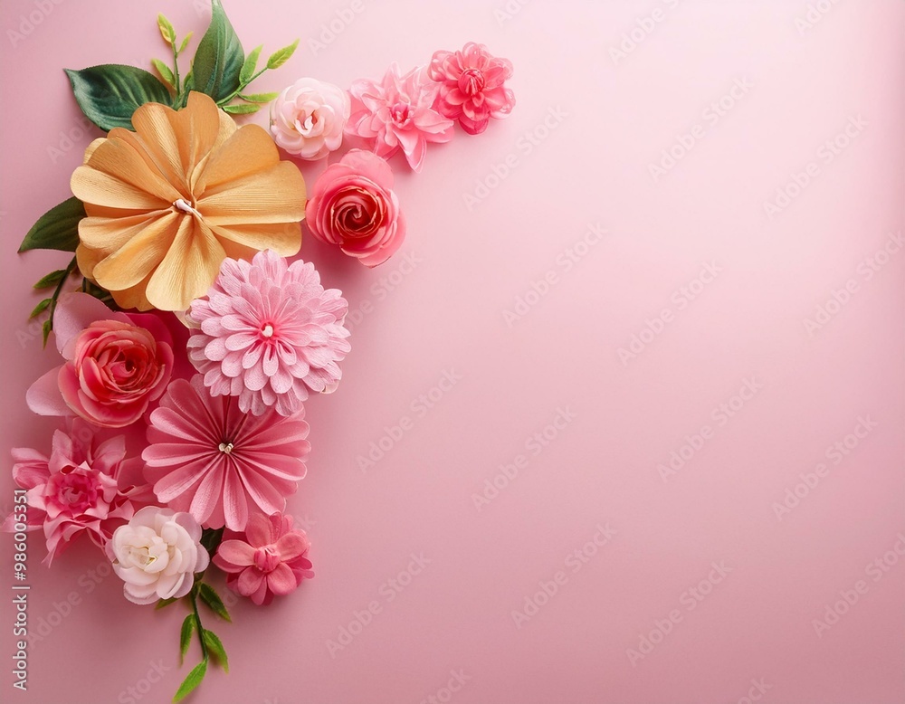 Happy Women's Day decoration concept made from flowers on pink pastel background. Happy Women's Day decoration concept made from flowers on pink pastel background.