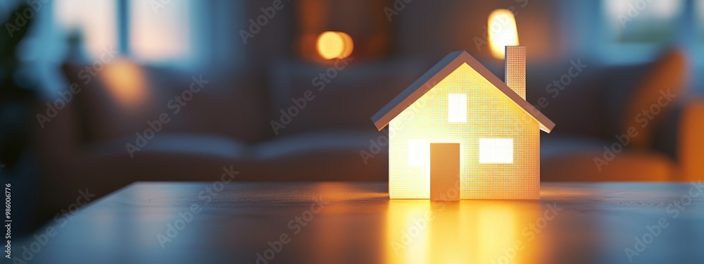the little paper house lights up. Selective focus