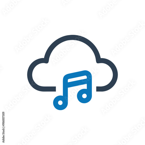 Cloud with music note icon, Music streaming service icon