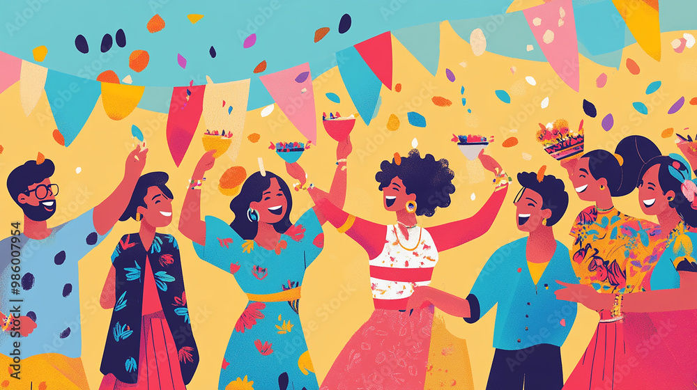 People from different cultural backgrounds are celebrating a festival together, showcasing the beauty of multiculturalism People from different cultural backgrounds are celebrating a festival together, showcasing the beauty of multiculturalism