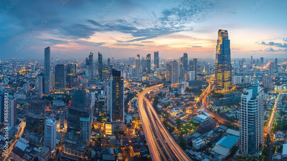 Fototapeta premium skyscrapers metropolis night illumination city