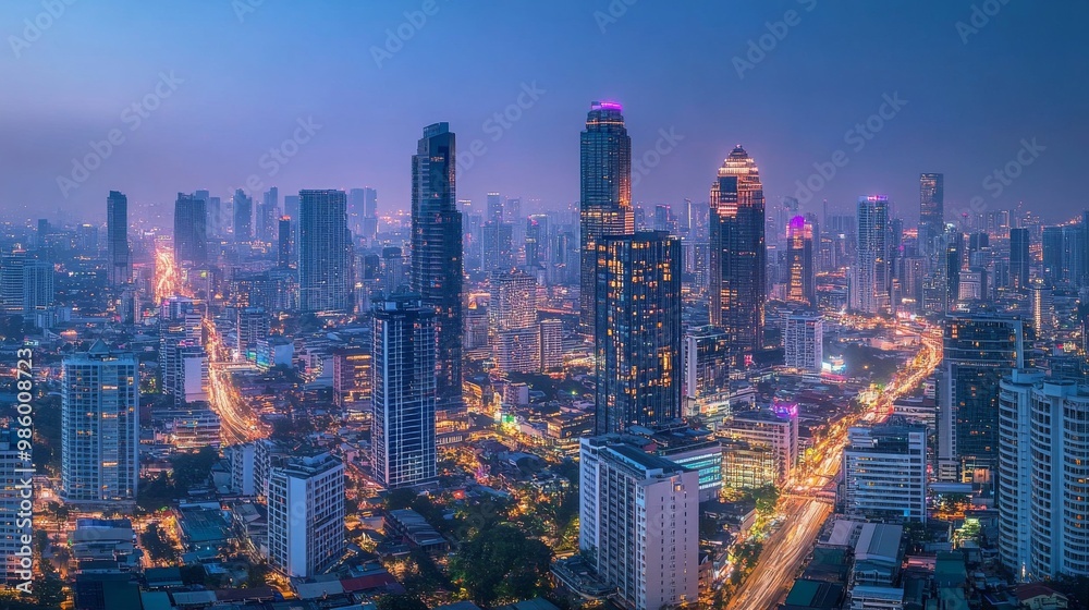 Obraz premium skyscrapers metropolis night illumination city