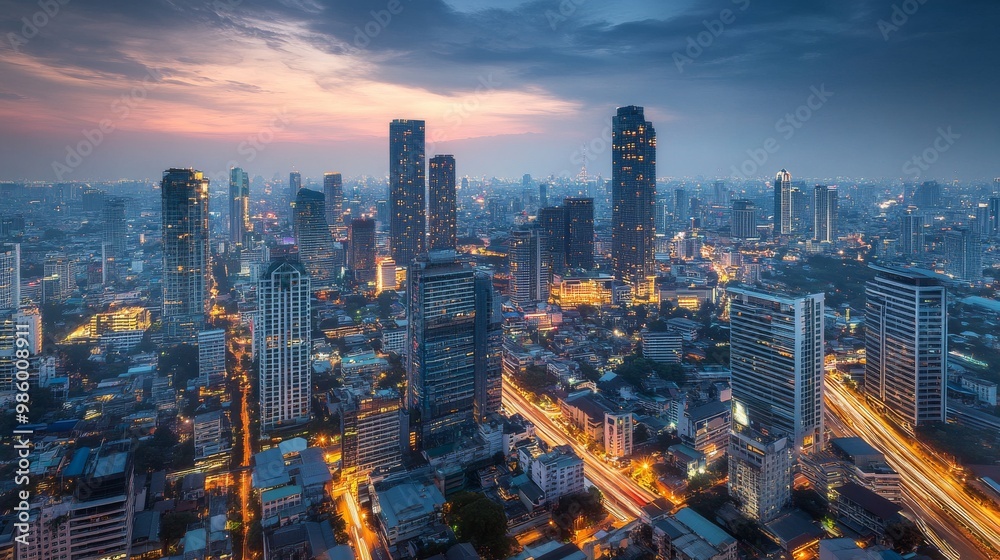 Fototapeta premium skyscrapers metropolis night illumination city