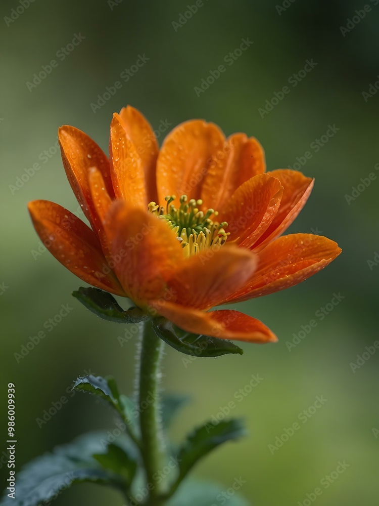 Orange flower in focus against a green background. Orange flower in focus against a green background.