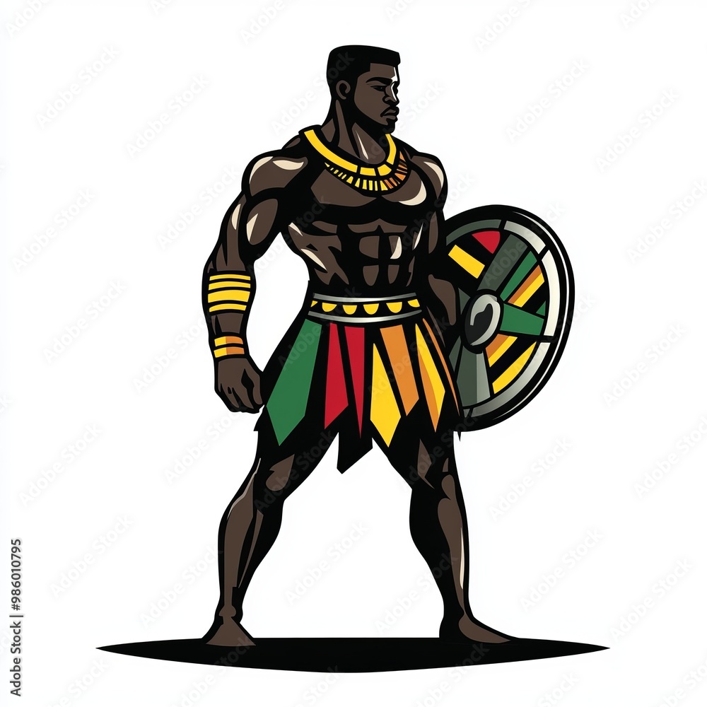 Strong Warrior with Shield in Traditional Attire Strong Warrior with Shield in Traditional Attire